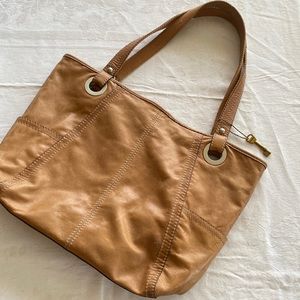 Fossil Leather Tote Grommeted Leather/Canvas Straps